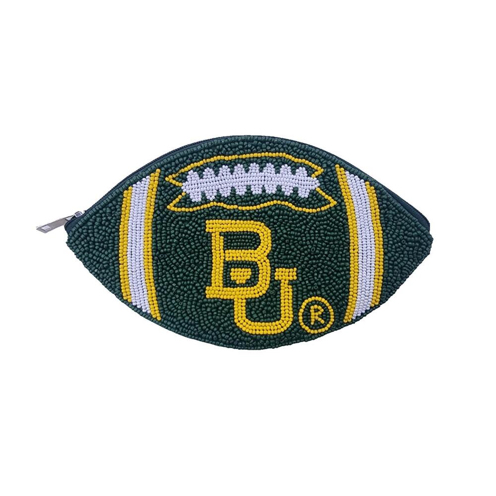 NEW LA CHIC DESIGNS unisex baylor university football beaded coin pouch in green